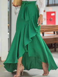 Momentlover Irregular Clipping Bandage Falbala Solid Color Split-Side Skirts Bottoms
