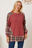 Momentlover Plaid Round Neck Dropped Shoulder Sweatshirt