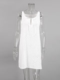Momentlover Tied Split-side Solid Color Sleeveless Loose V-neck Mini Dresses