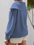 Momentlover Zipper Solid Color Loose Long Sleeves V-Neck Sweatshirt Tops