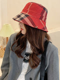 Momentlover Casual Plaid Keep Warm Suede Fisherman Hat