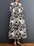 Momentlover Abstract Printed Loose Half Sleeves Round-Neck Midi Dresses