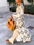 Momentlover Long Sleeves Loose Printed V-Neck Maxi Dresses