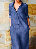 Momentlover Loose Short Sleeves Split-Joint Split-Side Lapel Maxi Dresses