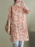 Momentlover Original Creation Long Sleeves Loose Printed Lapel Collar Blouses&Shirts Tops