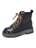 Momentlover Cow Leather Lace-Up Zipper Martin Booties