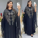 Momentlover Long Sleeves Loose Rhinestone Round-Neck Maxi Dresses