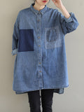 Momentlover Split-Joint Pockets Buttoned Asymmetric Loose Long Sleeves Lapel Blouses&Shirts Tops