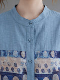 Momentlover Artistic Retro Loose Applique Printed Blouse