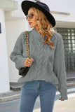 Momentlover Cable-Knit Round Neck Long Sleeve Sweater
