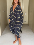 Momentlover Women Stripe Ankle Length Long Sleeve Dress
