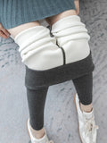 Momentlover Simple Skinny Leg Keep Warm Solid Color Leggings