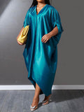 Momentlover Solid Color Short Sleeves Plus Size Deep V-Neck Maxi Dresses