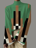 Momentlover Long Sleeves Printed High-Neck T-Shirts Tops