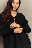 Momentlover Ninexis Full Size Buttoned Dropped Shoulder Raw Hem Pullover Sweater