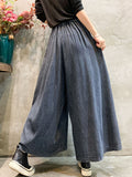 Momentlover Casual Wide Leg Loose Color-Block Bandage Embroidered Jean Pants Bottoms