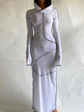 Momentlover Split-Joint Solid Color Skinny Plus Size Hooded Maxi Dresses
