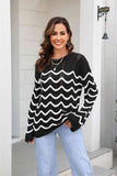 Momentlover Wave Pattern Round Neck Long Sleeve Sweater