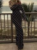 Momentlover Split-Joint Polka-Dot Pleated Skinny Long Sleeves Tube Maxi Dresses