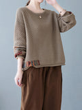 Momentlover Split-Joint Printed Loose Long Sleeves Round-Neck Sweater Tops Pullovers