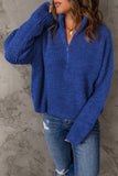 Momentlover Half Zip Rib-Knit Dropped Shoulder Sweater