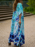 Momentlover Split-side Butterfly Print Short Sleeves Loose V-neck Maxi Dresses Beach Cover-Up