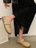 Momentlover Split-Joint Shallow Cut Round-Toe Belt Buckle Slippers&Mules Platform Shoes