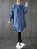 Momentlover Striped Buttoned Loose Long Sleeves Blouses&Shirts Tops