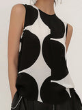 Momentlover Urban Polka-Dot Round-Neck Sleeveless Vest
