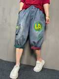 Momentlover Split-Joint Printed Elasticity Loose Harem Pants Jean Pants Bottoms