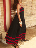 Momentlover Zipper Contrast Color Sleeveless Loose Square-Neck Midi Dresses