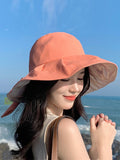 Momentlover Split-Joint Pleated Bowknot Sun Hat Fisherman Hat