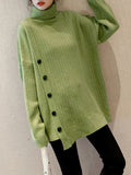 Momentlover Buttoned Asymmetric Thick Loose High-neck Sweater Tops Pullovers Knitwear