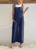 Momentlover Solid Color Wide Leg Loose Square-Neck Overalls
