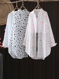 Momentlover Polka-Dot Loose Long Sleeves Lapel Shirts Tops