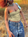 Momentlover Solid Color Shiny Sleeveless Skinny Tube Vest Top