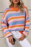 Momentlover Striped Round Neck Dropped Shoulder Sweater