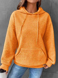 Momentlover Textured Drawstring Drop Shoulder Hoodie