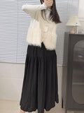 Momentlover Split-Joint Solid Color Buttoned Sleeveless Loose V-Neck Vest Outerwear