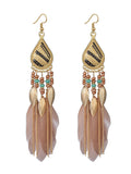 National Original Feather Tassels Beads 6 Colors Earrings