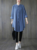 Momentlover Striped Buttoned Loose Long Sleeves Blouses&Shirts Tops