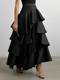 momentlover Stylish Selection A-Line High Waisted Falbala Solid Color Skirts Bottoms