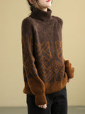 Momentlover Original Print High-Neck Knitting Sweater