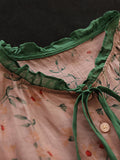 Momentlover Lace-Up Floral Printed Loose Long Sleeves Round-Neck Blouses&Shirts Tops