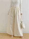 High Waisted Loose Drawstring Elasticity Pockets Solid Color Pants Trousers