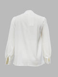 momentlover Simple Long Sleeves Puff Sleeves Asymmetric High-Neck Blouses&Shirts Tops