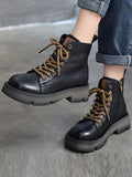 Momentlover Cow Leather Lace-Up Zipper Martin Booties