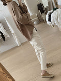Momentlover Solid Color Pleated Puff Sleeves Loose Round-Neck T-Shirts Tops