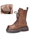 Momentlover Vintage Cow Leather Mid Heels Height Boots