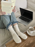 momentlover Wood Ear Lace Pleated Socks